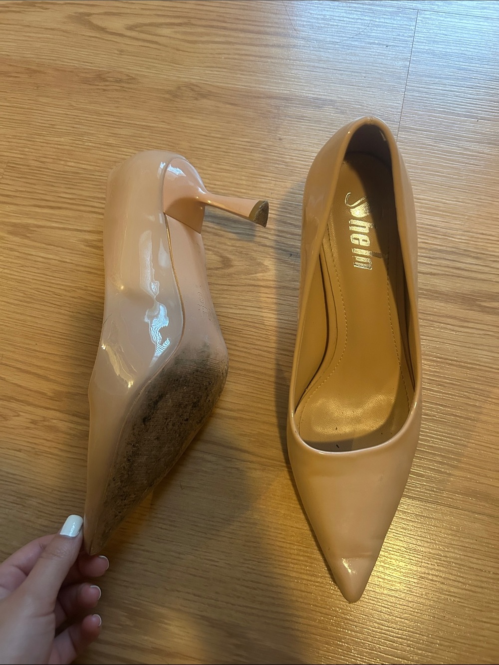 Nude Patent Pointed-Toe High Heels